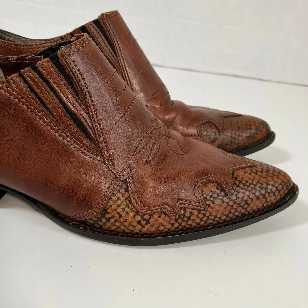 Nine West Sz 8.5 Vtg 90s Western Shoes Ankle Boots Pointed Toe Brown Leather